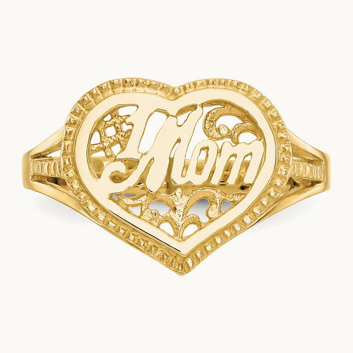 #1 Mom in Heart Ring, 14K