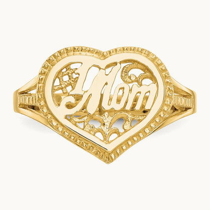 #1 Mom in Heart Ring, 14K