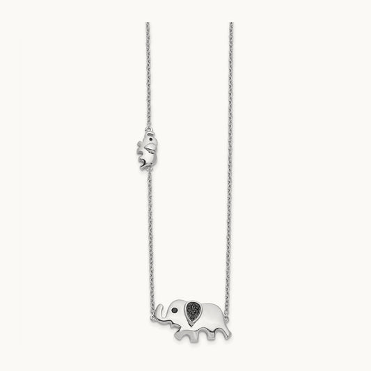 Black Diamond Elephant 18 inch Necklace, 14K White Gold