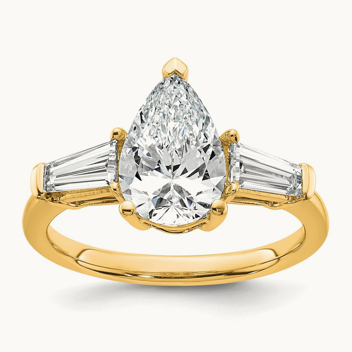 Pear/Baguette Engagement Ring — 14K Yellow Gold, 2 5/8 ct, 7