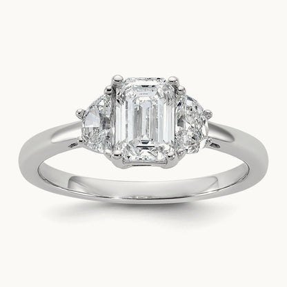 Semi-Mount Emerald & 1/2 Moon 3 Stone Engagement Ring, 0.25-1.00 ct tw Lab-Grown Diamond — 3/8 ct, 14K White Gold