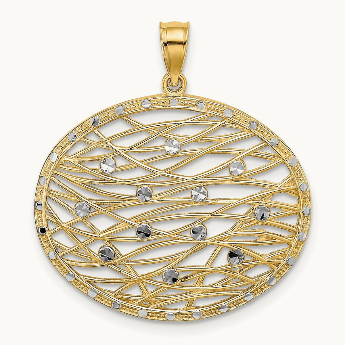 w/Rhodium D/C Oval Cut-Out Charm, 14K
