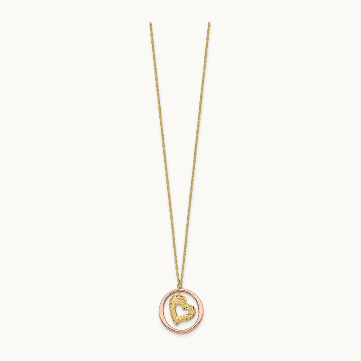 Fancy Link D/C Heart in Open Circle Necklace, 14K Two Tone