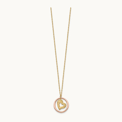 Fancy Link D/C Heart in Open Circle Necklace, 14K Two Tone