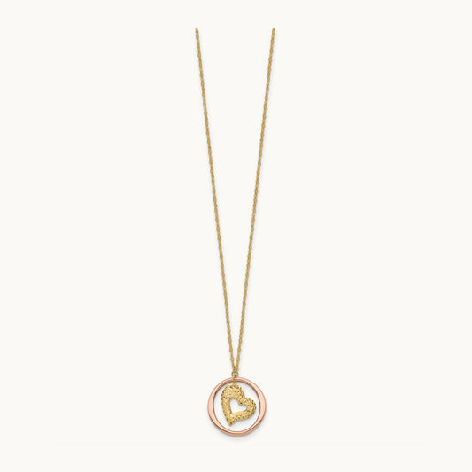 Fancy Link D/C Heart in Open Circle Necklace, 14K Two Tone