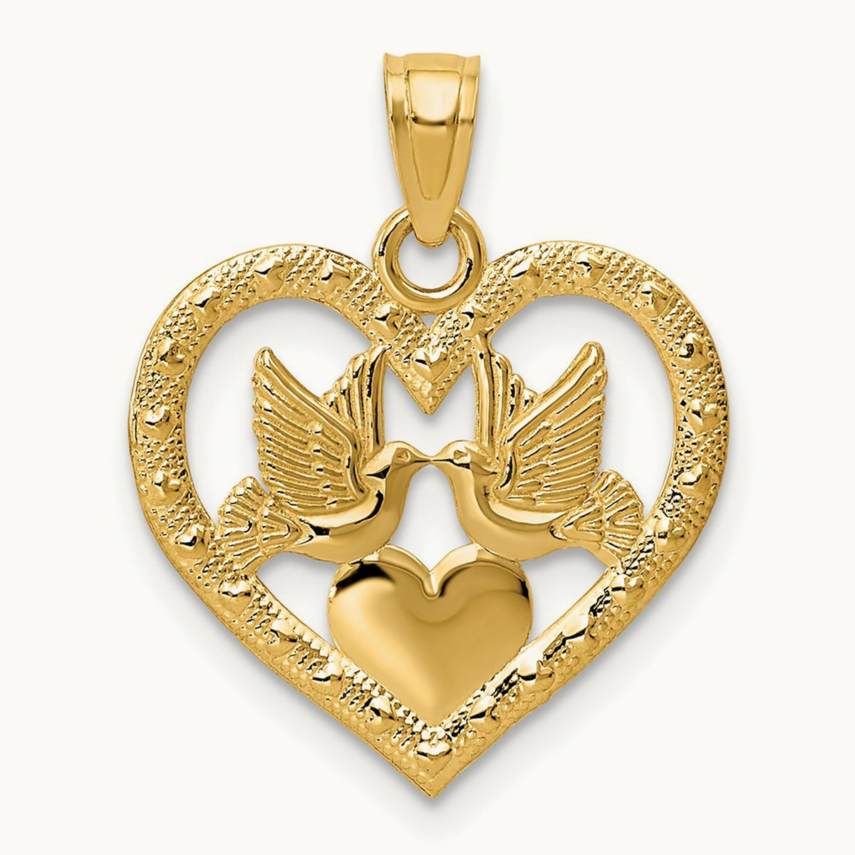 Polished Doves in Heart Pendant, 14K