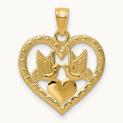 Polished Doves in Heart Pendant, 14K