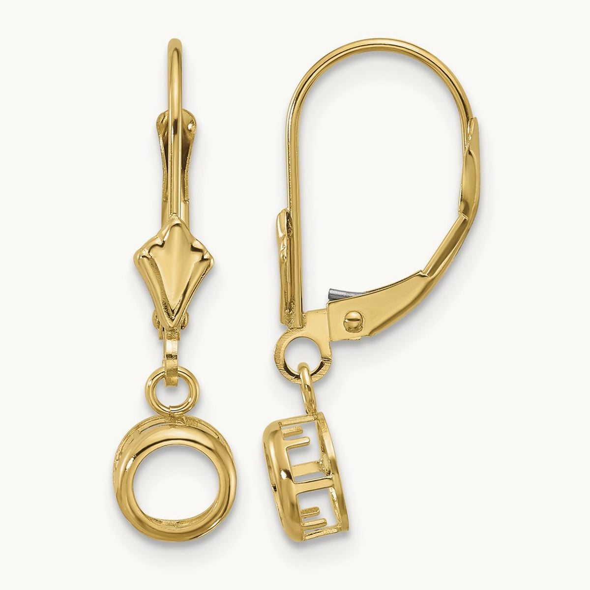 Round Leverback Earring Mountings, 5mm, 14K