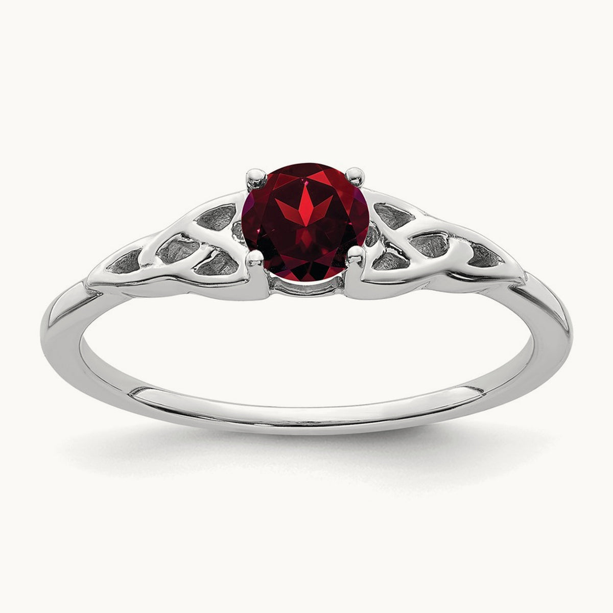 Garnet Celtic Knot Ring — 14K White Gold, 7