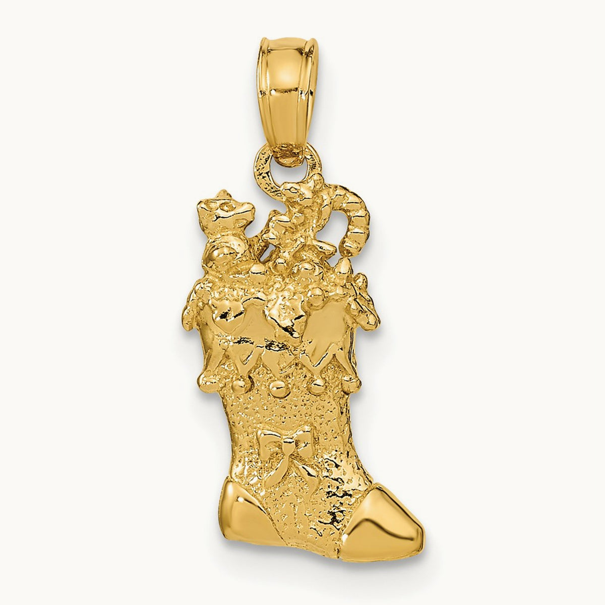 Solid Polished 3D Christmas Stocking Charm, 14K