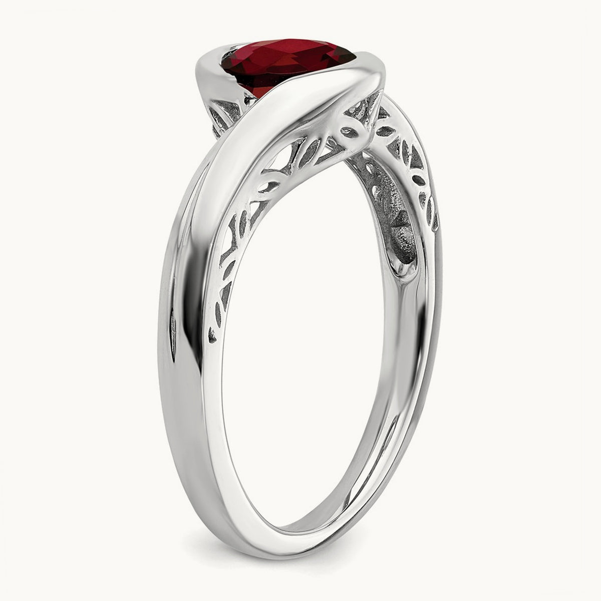 Garnet Bypass Ring, 14K White Gold