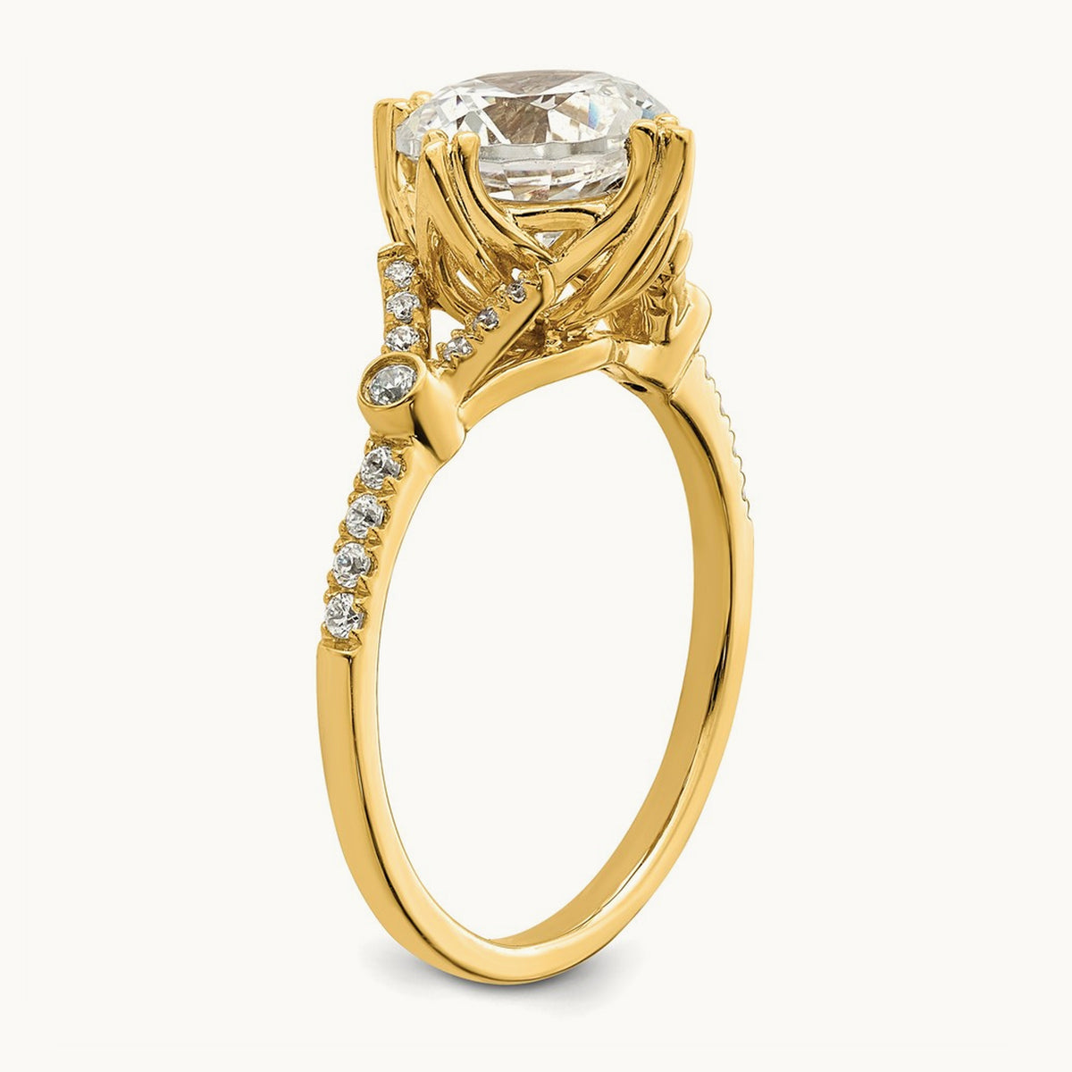 Gold Round Semi-Mount Engagement Ring — 2 ct, 7