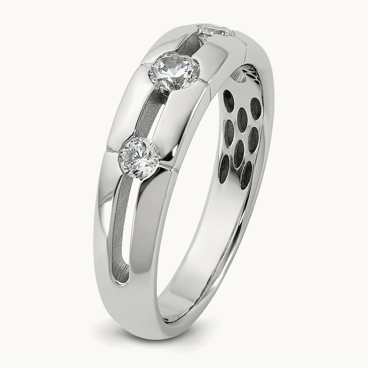 Setting: IB Goodman Men's Polished 3-Stone Diamond Ring Mounting, 14K Gold — 14K White Gold