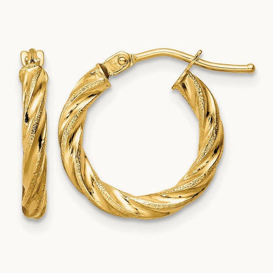 Polished & Textured Twisted Hoop Earrings, 14K