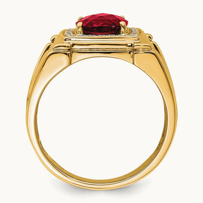 Created Checkerboard Ruby and Diamond Mens Ring, 14K