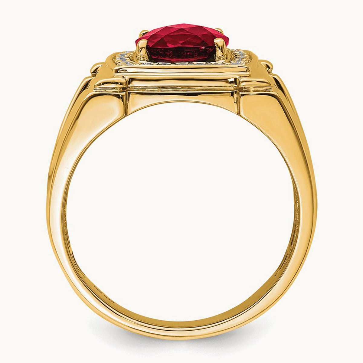 And Created Ruby Men's Ring, 0.25 ct tw Lab-Grown Diamond