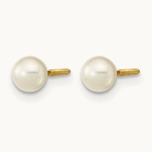 Madi K 4- White Near Round FWCPearl Stud Post Screwback Earrings, 5mm, 14K