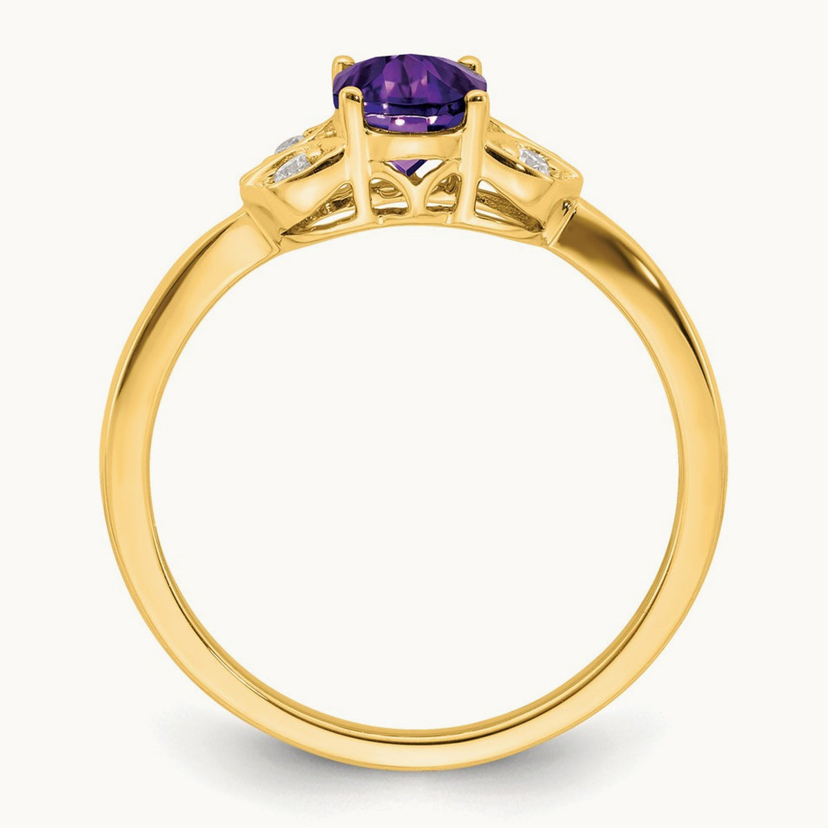 Amethyst and Diamond Ring — 14K Yellow Gold, 7