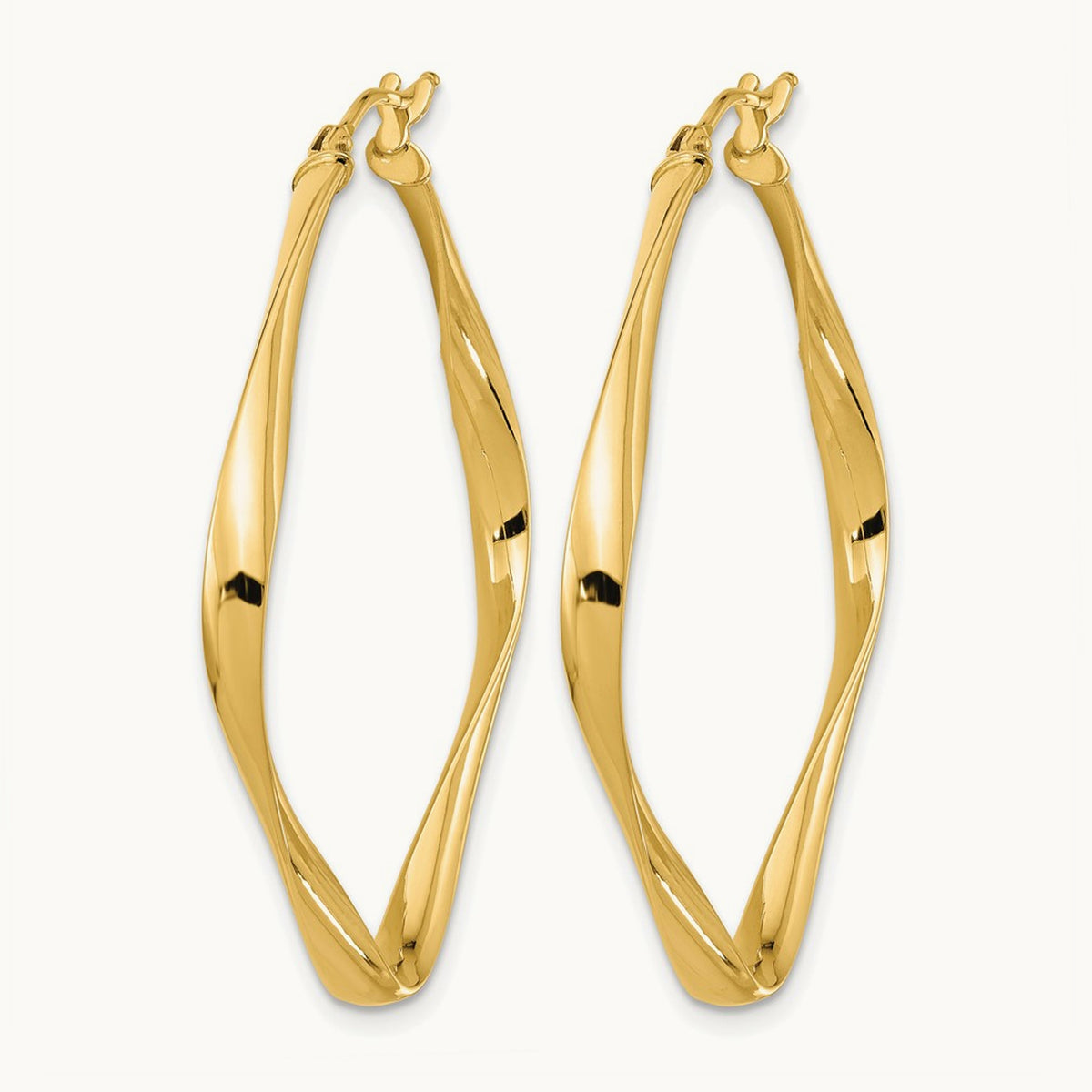 Polished Twisted Square Hoop Earrings — 10K Yellow Gold