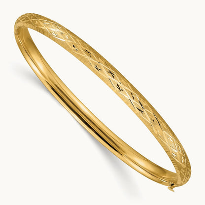 3/16 Diamond-cut Fancy Hinged Bangle Bracelet, 14K