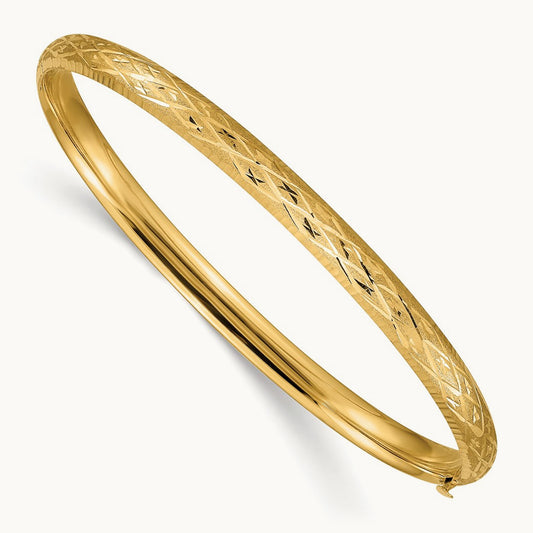 3/16 Diamond-cut Fancy Hinged Bangle Bracelet, 14K