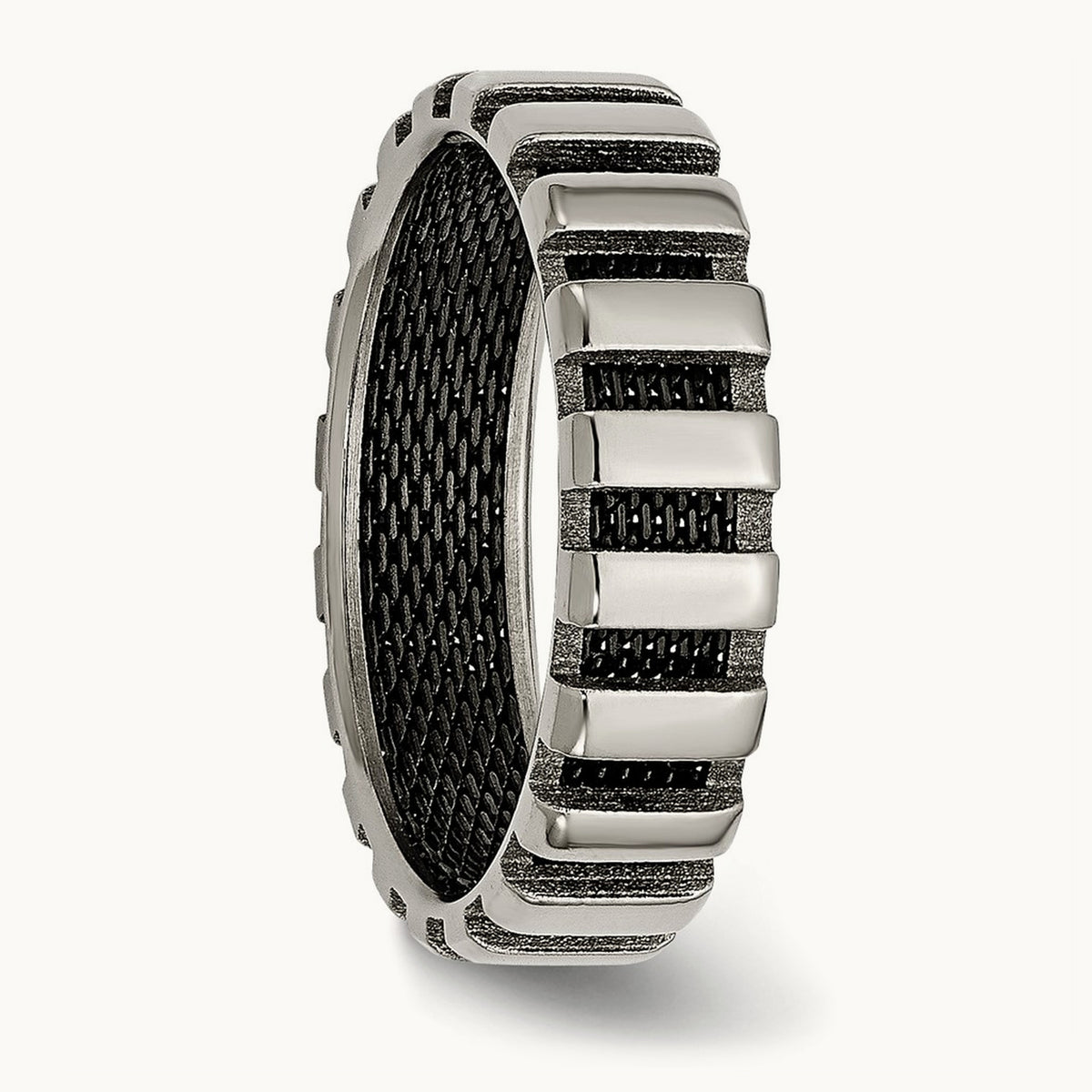 Polished w/Black IP-plated Wire Band, 6mm, Titanium