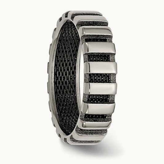 Polished w/Black IP-plated Wire Band, 6mm, Titanium