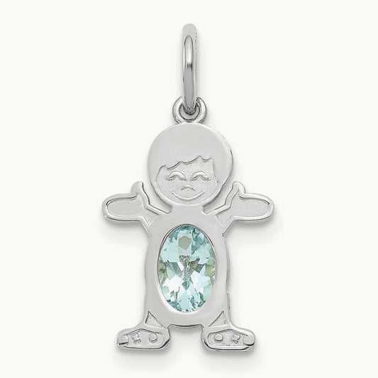 Boy 6x4 Oval Genuine Aquamarine-March, 14K White Gold
