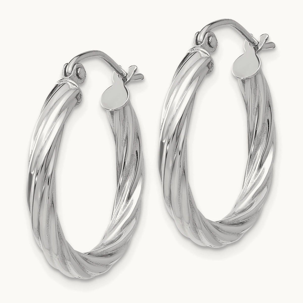 Rope Twist Hoop Earrings — 14K White Gold, 15mm, 3.25mm