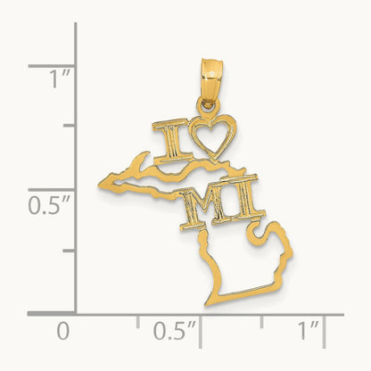 Solid Michigan State Pendant — 14K Yellow Gold
