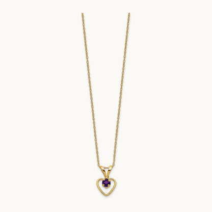 Madi K Amethyst Heart Birthstone Necklace, 3mm, 14K