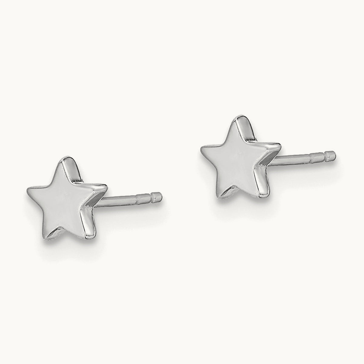 Polished Star Post Earrings — 14K White Gold