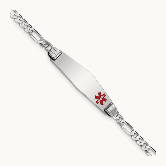 WG Medical Soft Diamond Shape Red Enamel Figaro Link ID Bracelet, 14K