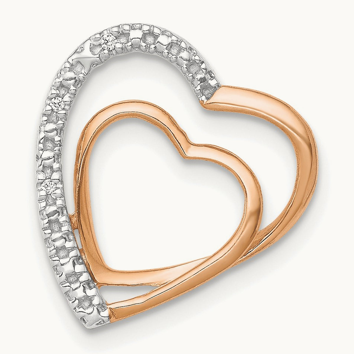 Diamond Double Heart Chain Slide — 14K Rose Gold