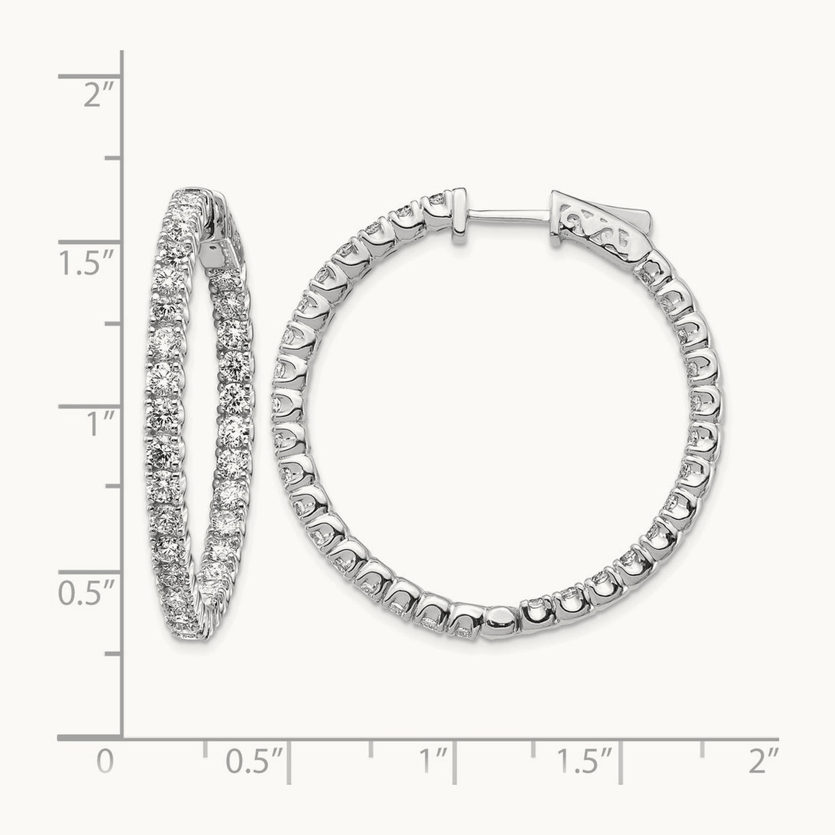 Diamond Round Hoop w/Safety Clasp Earrings, 14K White Gold