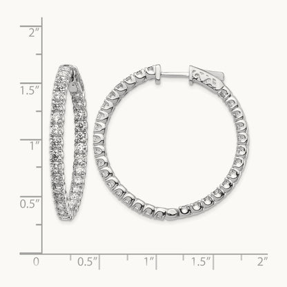 Diamond Round Hoop w/Safety Clasp Earrings, 14K White Gold