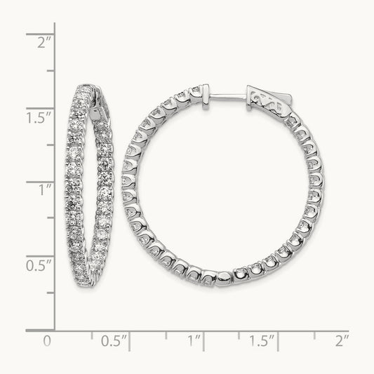 Diamond Round Hoop w/Safety Clasp Earrings, 14K White Gold