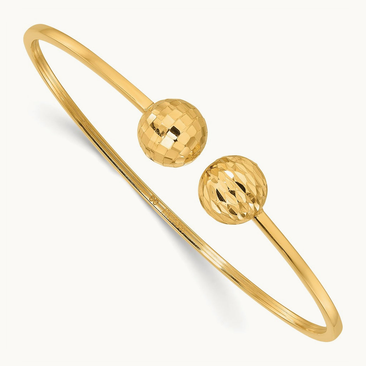 Polished and Diamond Cut Ball Flexible Cuff Bangle Bracelet, 14K