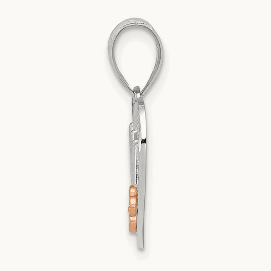 w/Rose Gold Flower NANA Heart Pendant, 14K White Gold