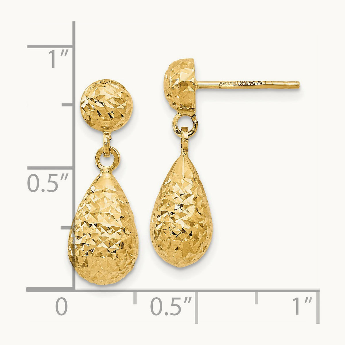 Diamond-cut Post Dangle Earrings — 14K Yellow Gold
