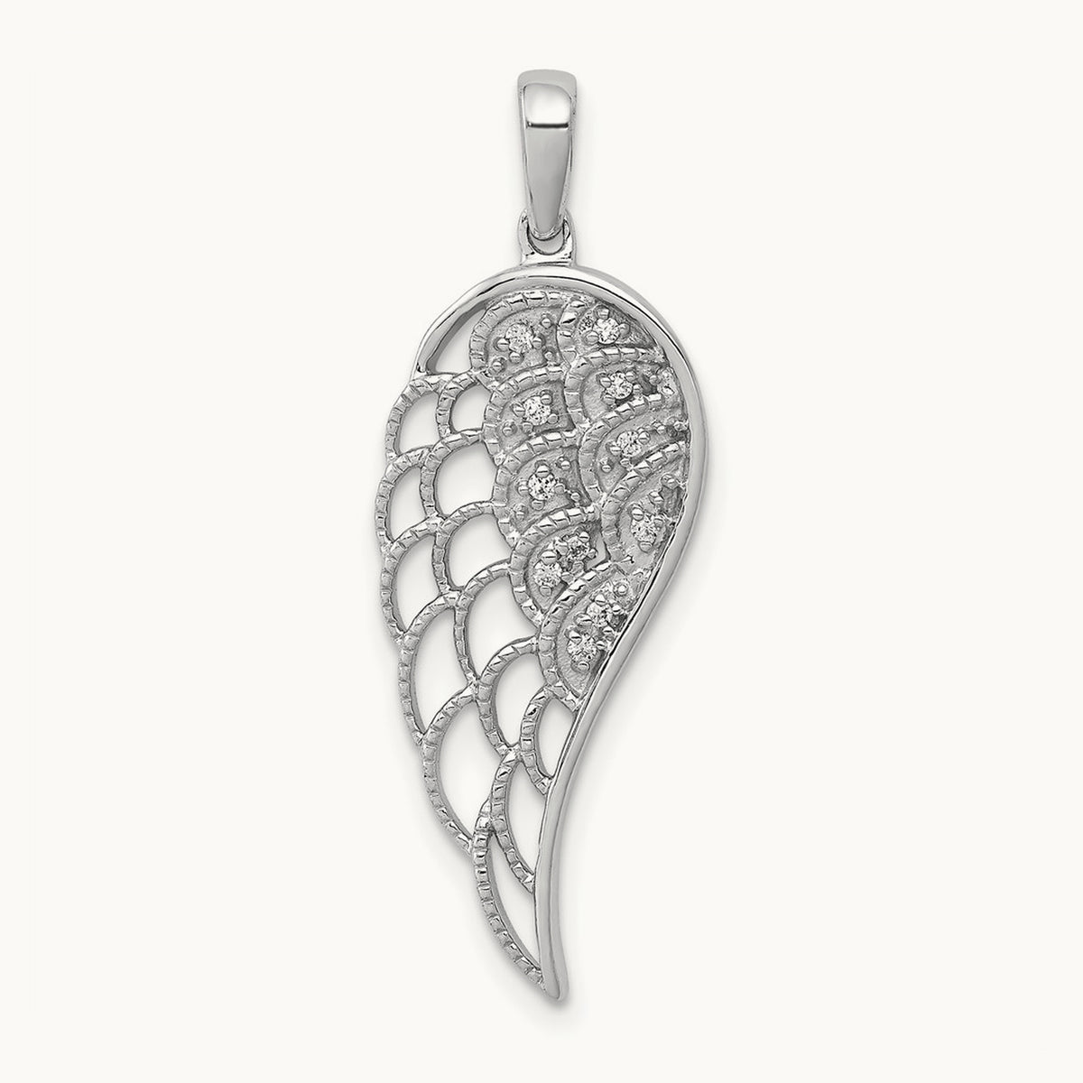 Diamond Open-work Wing Pendant, 14K White Gold