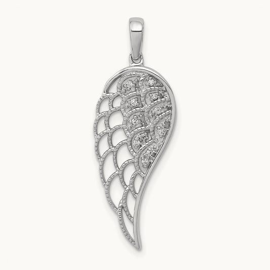 Diamond Open-work Wing Pendant, 14K White Gold