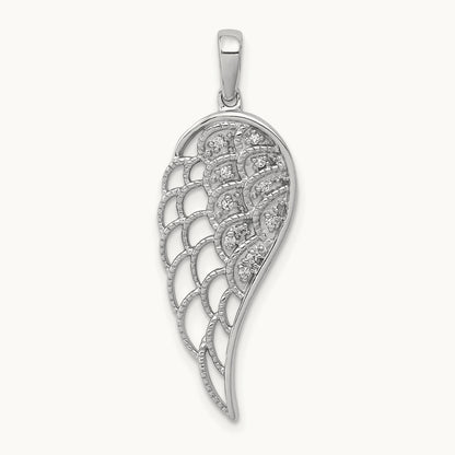 Diamond Open-work Wing Pendant, 14K White Gold