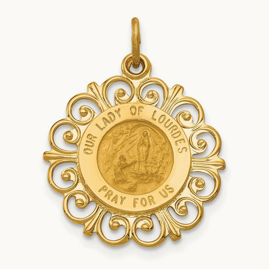 Our Lady of Lourdes Medal Pendant, 14K