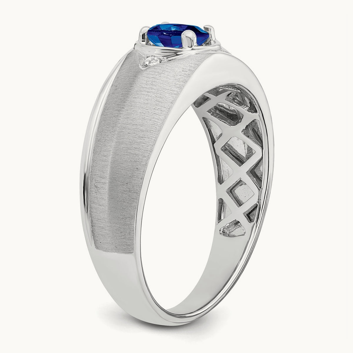 Oval Sapphire and Diamond Men's Ring — 14K White Gold
