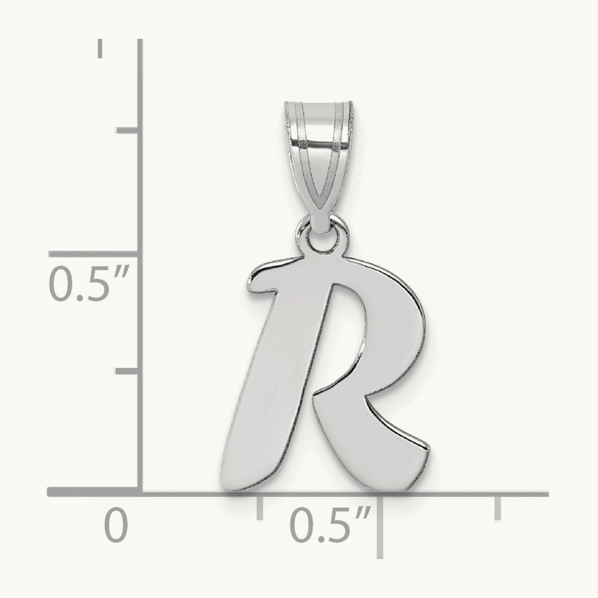 Polished Script Initial Pendant — 14K White Gold, R