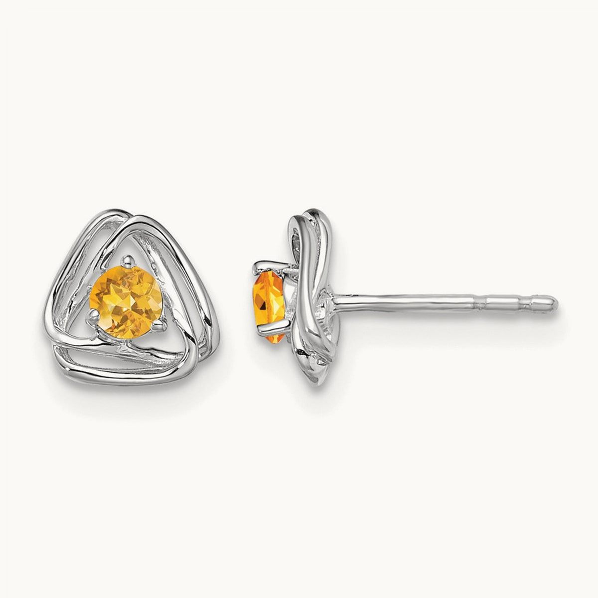 Citrine Post Earrings — 14K White Gold
