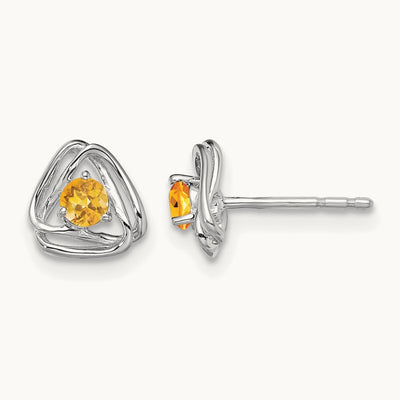 Citrine Post Earrings — 14K White Gold