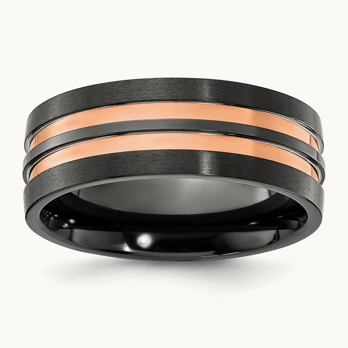 Black Zirconium Brushed and Polished Rose IP-plated Band, 8.00mm