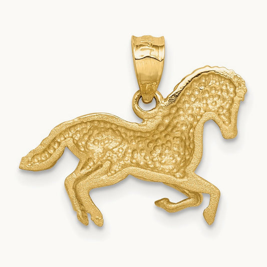 Brushed and Diamond-cut Horse Pendant, 14K